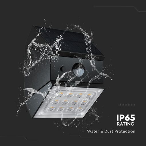 2.5W LED Ηλιακό Φωτιστικό Τοίχου Περιστρεφόμενο Μαύρο με Ανιχνευτή Κίνησης CCT IP65 V-TAC – 24096