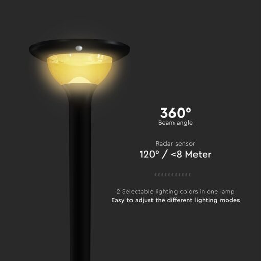 15W LED Ηλιακό Φωτιστικό Κορυφής για Κολωνάκι Φ60 Κήπου CCT Μαύρο IP65 με Ανιχνευτή Κίνησης V-TAC – 24098