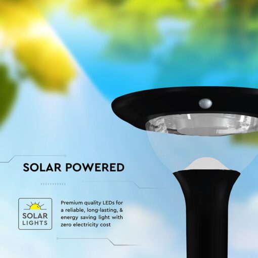 15W LED Ηλιακό Φωτιστικό Κορυφής για Κολωνάκι Φ60 Κήπου CCT Μαύρο IP65 με Ανιχνευτή Κίνησης V-TAC – 24098
