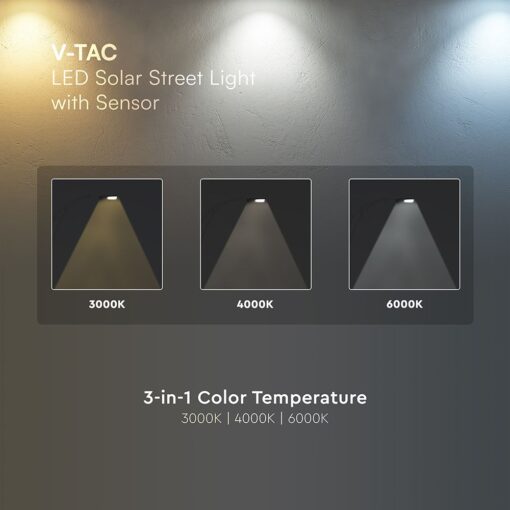 20W LED Ηλιακό Φωτιστικό Δρόμου 3000lm CCT Μαύρο IP65 με Ανιχνευτή Κίνησης & Αισθητήρας Φωτός V-TAC – 24099