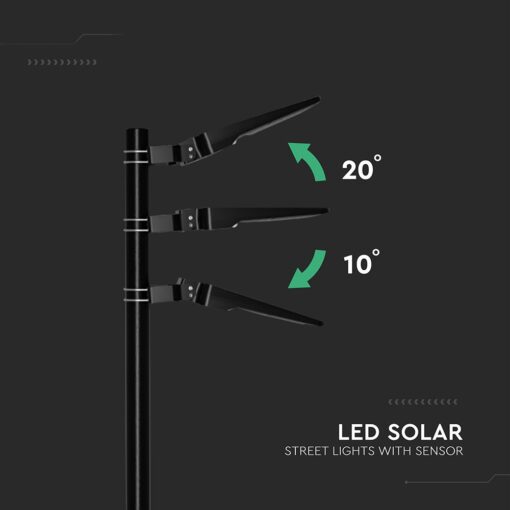 20W LED Ηλιακό Φωτιστικό Δρόμου 3000lm CCT Μαύρο IP65 με Ανιχνευτή Κίνησης & Αισθητήρας Φωτός V-TAC – 24099