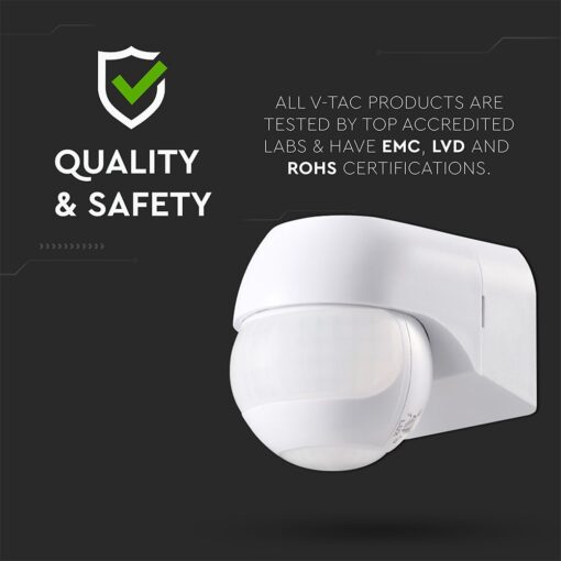 Επιτοίχιος Aνιχνευτής Kίνησης 180°/360° – IP44 Max 600W Λευκός V-TAC 24110VT