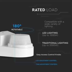 Ανιχνευτής Κίνησης PIR V-TAC Επίτοιχος Λευκός IP65 1000W 5yrs Wty- 24111