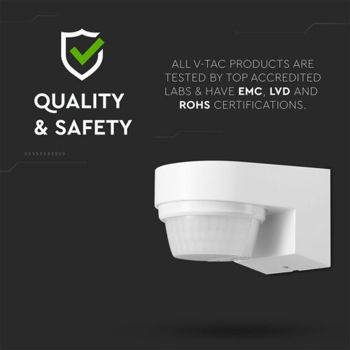 Ανιχνευτής Κίνησης PIR V-TAC Επίτοιχος Λευκός IP65 1000W 5yrs Wty- 24111