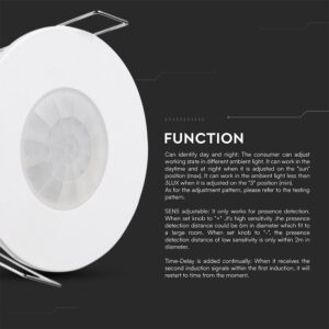 Ανιχνευτής Παρουσίας Χωνευτός Λευκός IP54 V-TAC – 24112