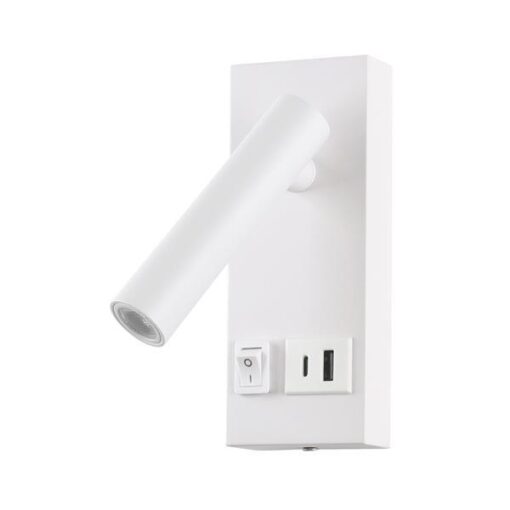 ΑΠΛΙΚΑ ΚΡΕΒΑΤΙΟΥ ΑΝΑΓΝΩΣΗΣ ΜΕ USB TYPE C 2W 140Lm 3000K 100~240V 150X60X145mm ΑΣΠΡΗ ARTE ILLUMINA CHARGE EUROLAMP – 145-22069