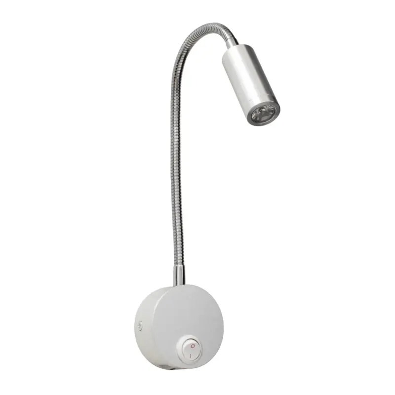 GloboStar® READING 00859 Μοντέρνο Μεταλλικό Φωτιστικό Τοίχου Απλίκα Reading Light CREE LED 3W 300lm 35° AC 85-265V Μονόφωτο Ασημί με Ρυθμιζόμενο Σώμα Σπιράλ & Διακόπτη On / Off Θερμό Λευκό 2700K Μ6.5 x Π20 x Υ20cm