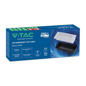 3.8W LED Φωτιστικό Ασφαλείας 4hrs Χωνευτό/Επίτοιχο Λευκό V-TAC Cree Chip Ψυχρό 6000K 3yrs Wty – 899-6