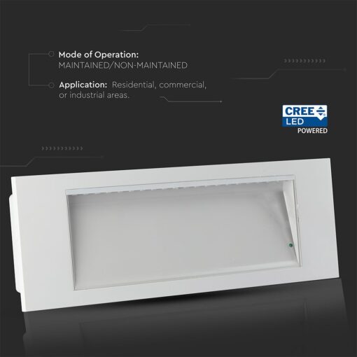 3.8W LED Φωτιστικό Ασφαλείας 4hrs Χωνευτό/Επίτοιχο Λευκό V-TAC Cree Chip Ψυχρό 6000K 3yrs Wty – 899-6