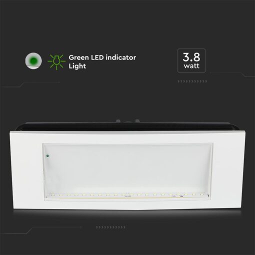 3.8W LED Φωτιστικό Ασφαλείας 4hrs Χωνευτό/Επίτοιχο Λευκό V-TAC Cree Chip Ψυχρό 6000K 3yrs Wty – 899-6