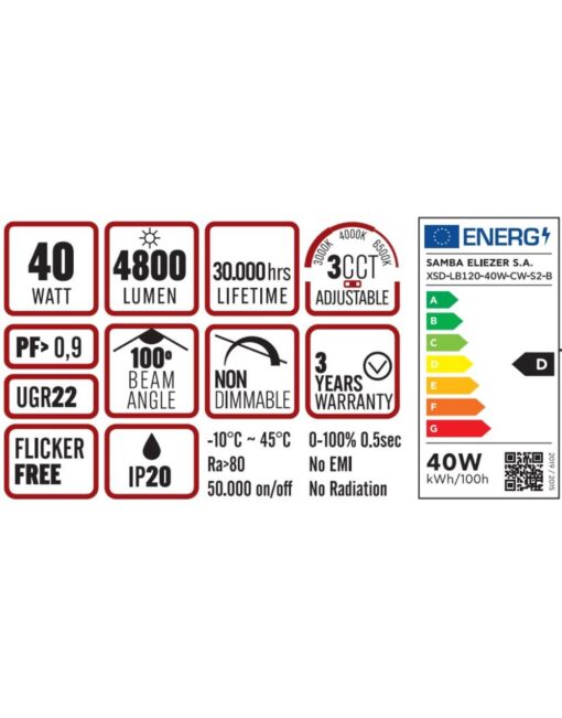MODULAR ΓΡΑΜΜΙΚΟ ΦΩΤΙΣΤΙΚΟ LED 1200x55x55 40W 3CCT (3000/4000/6500 K) 4800lm AC170-265V AΛΟΥΜΙΝΙΟΥ ΜΑΥΡΟ UNIVERSE UNIVERSE – 1-U016292