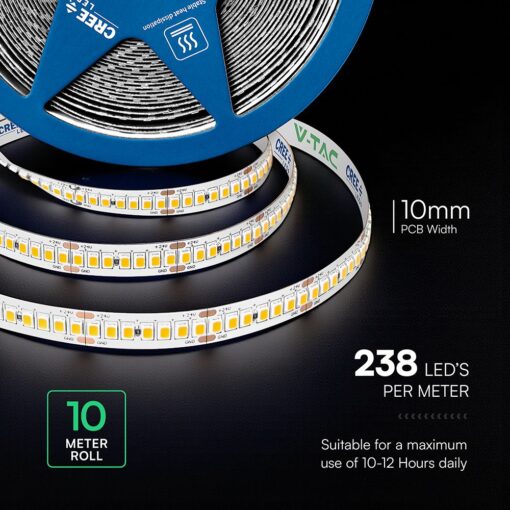 LED Ταινία 18W V-TAC Cree Chip 6yrs Wty Dimmable 24V 2150lm/m CRI>90 Ψυχρό Λευκό 6500K 10 Μέτρα – 2126016