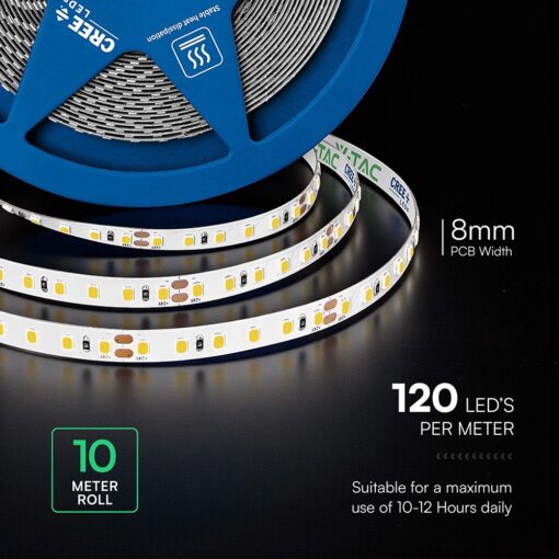 LED Ταινία 12W V-TAC Cree Chip Dimmable 24V 950m/m CRI>90 Θερμό Λευκό 3000K 6yrs Wty 10 Μέτρα – 2126226