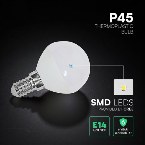 LED Λάμπα E14 P45 V-TAC Cree Chip 3.7W 320lm Θερμό Λευκό 3000K 6yrs Wty – 2141236