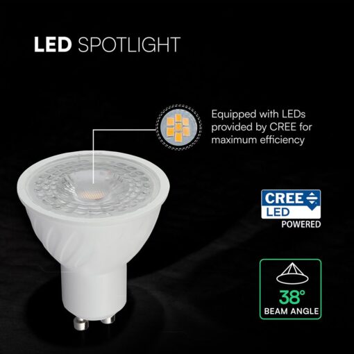 LED Λάμπα Spot GU10 V-TAC Cree Chip 6yrs Wty 4.5W 345lm 38° Ψυχρό Λευκό 6500K – 215116