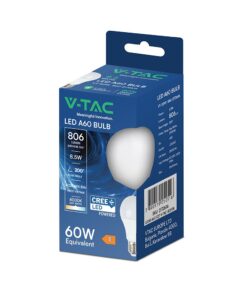 LED Λάμπα E27 A60 8.5W V-TAC Cree Chip 806lm 200° Φυσικό Λευκό 4000K 6yrs Wty – 2172616