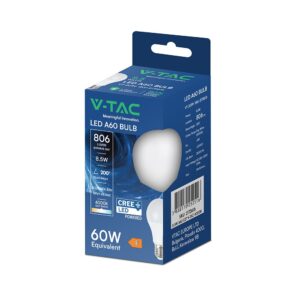 LED Λάμπα E27 A60 8.5W V-TAC Cree Chip 806lm 200° Φυσικό Λευκό 4000K 6yrs Wty – 2172616