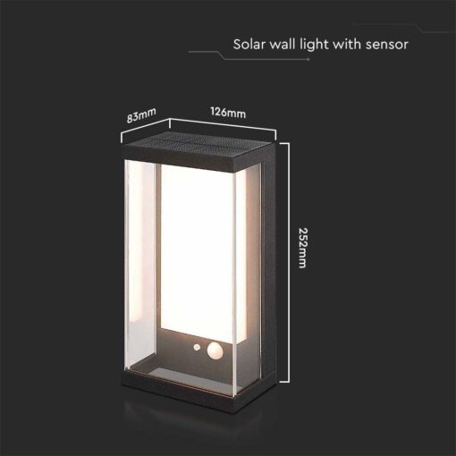 Ηλιακό Φωτιστικό Τοίχου LED 1W Μαύρο Θερμό 3000K με Ανιχνευτή Κίνησης IP54 V-TAC – 23032