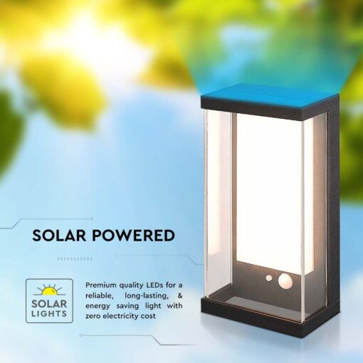 Ηλιακό Φωτιστικό Τοίχου LED 1W Μαύρο Θερμό 3000K με Ανιχνευτή Κίνησης IP54 V-TAC – 23032
