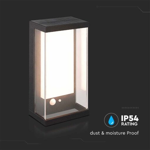 Ηλιακό Φωτιστικό Τοίχου LED 1W Μαύρο Θερμό 3000K με Ανιχνευτή Κίνησης IP54 V-TAC – 23032