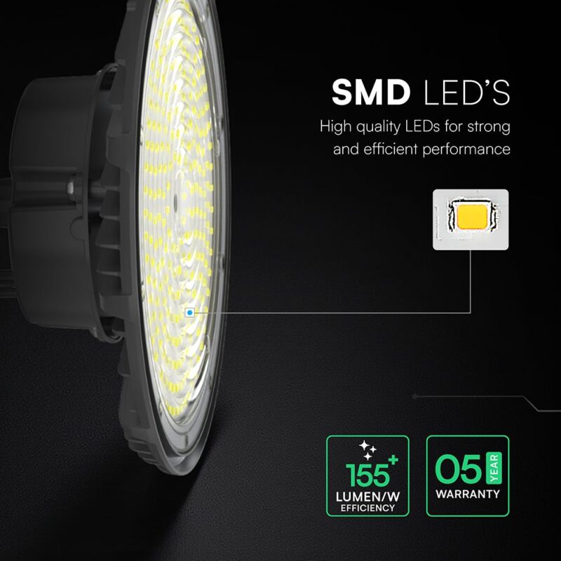 100W LED Καμπάνα UFO Μαύρη 13500lm Ψυχρό Λευκό 6500K IP65 5yrs Wty V-TAC 24074VT