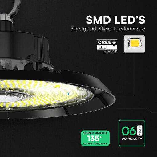 100W LED Καμπάνα UFO Μαύρη Cree Chip 13500lm Ψυχρό Λευκό 6500K IP65 6yrs Wty V-TAC – 240746