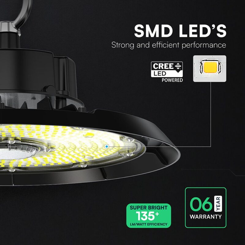 100W LED Καμπάνα UFO Μαύρη Cree Chip 13500lm Ψυχρό Λευκό 6500K IP65 6yrs Wty V-TAC – 240746