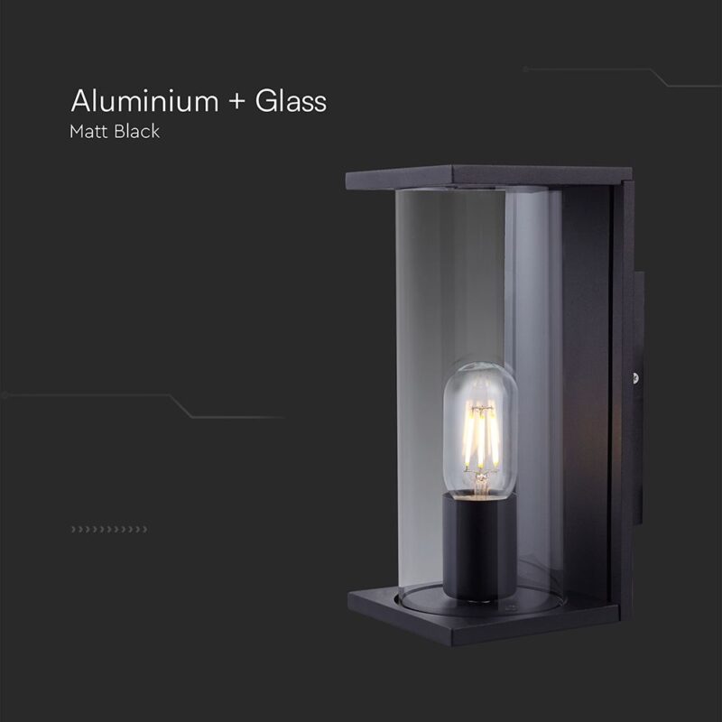 Φωτιστικό Τοίχου Κήπου Βεράντας 1xE27 Μαύρο με Διάφανο Γυαλί IP44 V-TAC – 24087