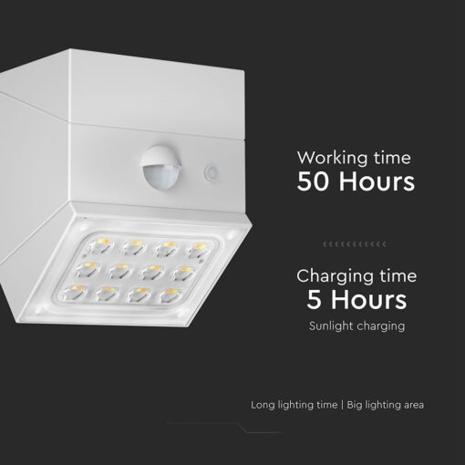 2.5W LED Ηλιακό Φωτιστικό Τοίχου Λευκό με Ανιχνευτή Κίνησης CCT  IP65 V-TAC – 24097