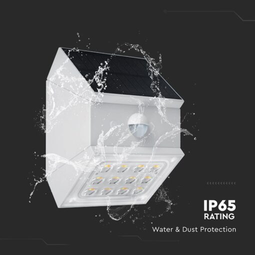 2.5W LED Ηλιακό Φωτιστικό Τοίχου Λευκό με Ανιχνευτή Κίνησης CCT  IP65 V-TAC – 24097