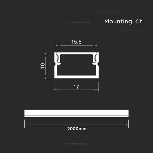 Προφίλ Αλουμινίου για LED Ταινίες με Οπάλ Κάλυμμα 2m 17x10mm V-TAC – 24107