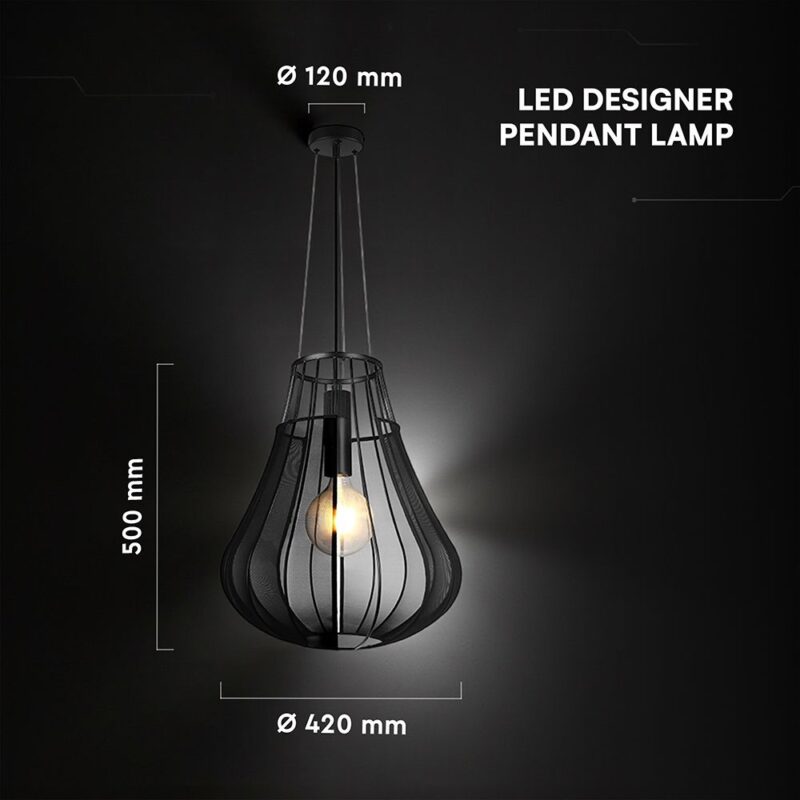 Κρεμαστό Φωτιστικό 1xE27 Φ420 Μαύρο Ματ V-TAC 24114VT