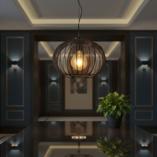 V-TAC – 24116 Κρεμαστό Φωτιστικό 1x E27 με Πλέγμα Φ400 Μαύρο Ματ