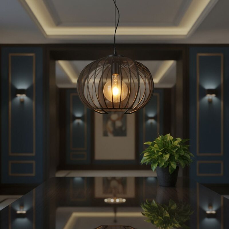 V-TAC – 24116 Κρεμαστό Φωτιστικό 1x E27 με Πλέγμα Φ400 Μαύρο Ματ