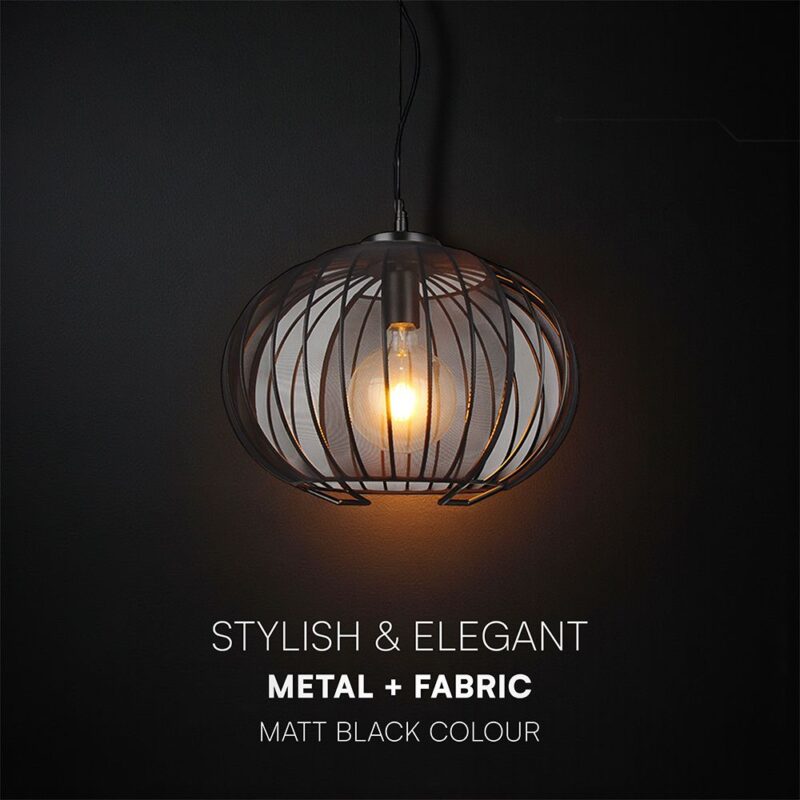 V-TAC – 24116 Κρεμαστό Φωτιστικό 1x E27 με Πλέγμα Φ400 Μαύρο Ματ