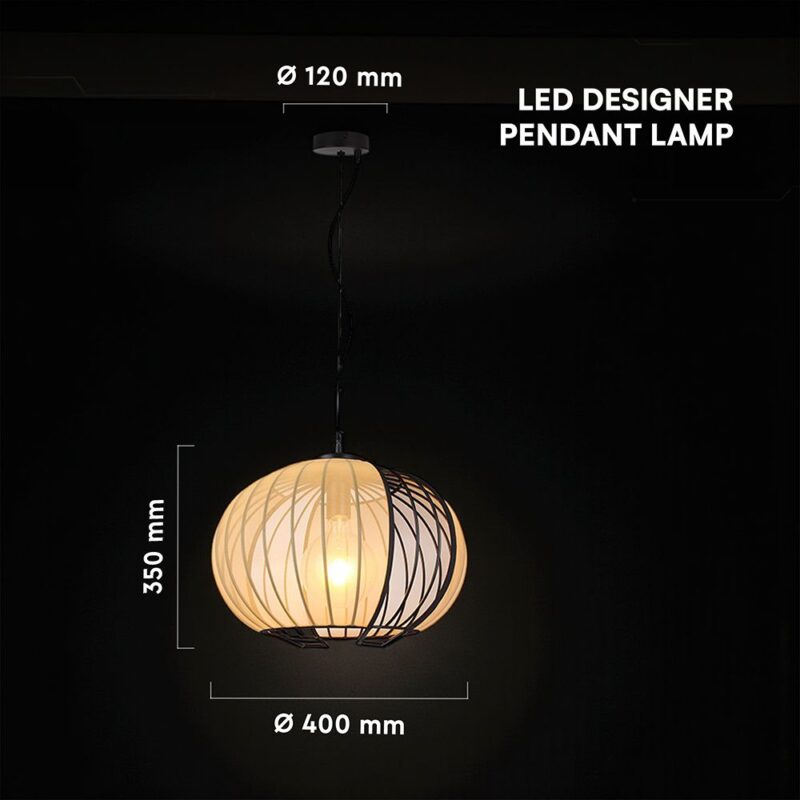 V-TAC – 24117 Κρεμαστό Φωτιστικό 1x E27 με Πλέγμα Φ400 Μαύρο Ματ & Μπεζ