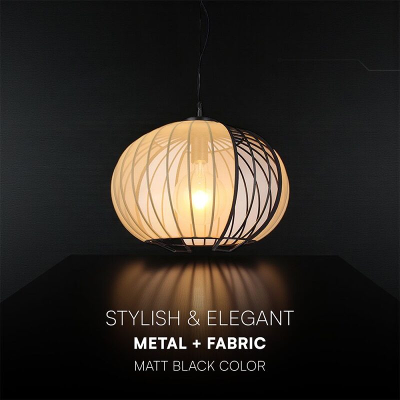 V-TAC – 24117 Κρεμαστό Φωτιστικό 1x E27 με Πλέγμα Φ400 Μαύρο Ματ & Μπεζ