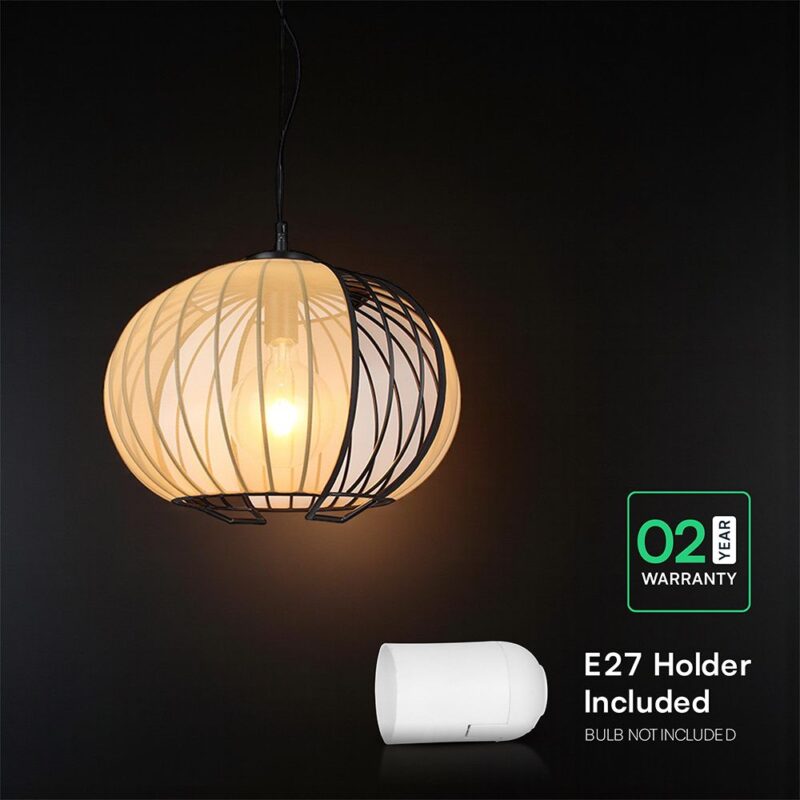 V-TAC – 24117 Κρεμαστό Φωτιστικό 1x E27 με Πλέγμα Φ400 Μαύρο Ματ & Μπεζ