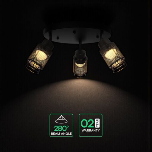 V-TAC – 24119 Decorative Πολύφωτο Ροζέτα με 3 Σποτ LED 18W 2160lm 3000K Μαύρο Ματ