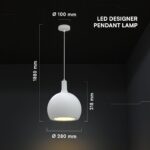 V-TAC – 24127 Κρεμαστό Φωτιστικό Καμπάνα 1xE27 Φ280 Λευκό