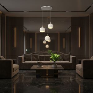 30W LED Decorative Κρεμαστό Φωστικό Ροζέτα Φ250 3600lm 3000K Νίκελ Ματ +Λευκό με 3 Σποτ Φ120 V-TAC – 24129