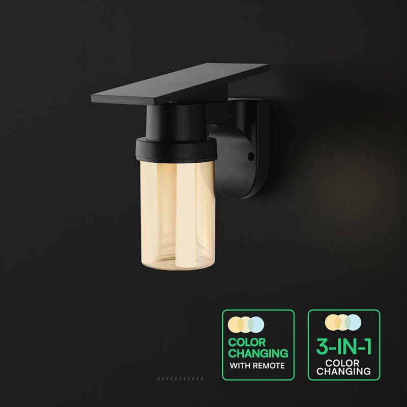Ηλιακό Φωτιστικό Τοίχου 0.9W LED CCT Μαύρο  IP54 με Τηλεχειριστήριο V-TAC – 24153