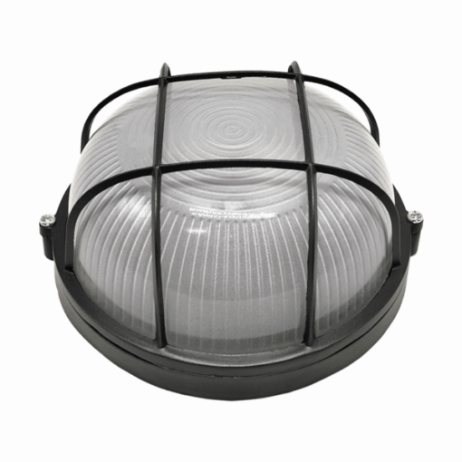 Φωτιστικό Τοίχου 1xE27 Χελώνα Αλουμινίου ø190 Στρογγυλή με Πρισματικό Γυαλί & Πλέγμα Γκρι IP45 ACA – HI5011GDS