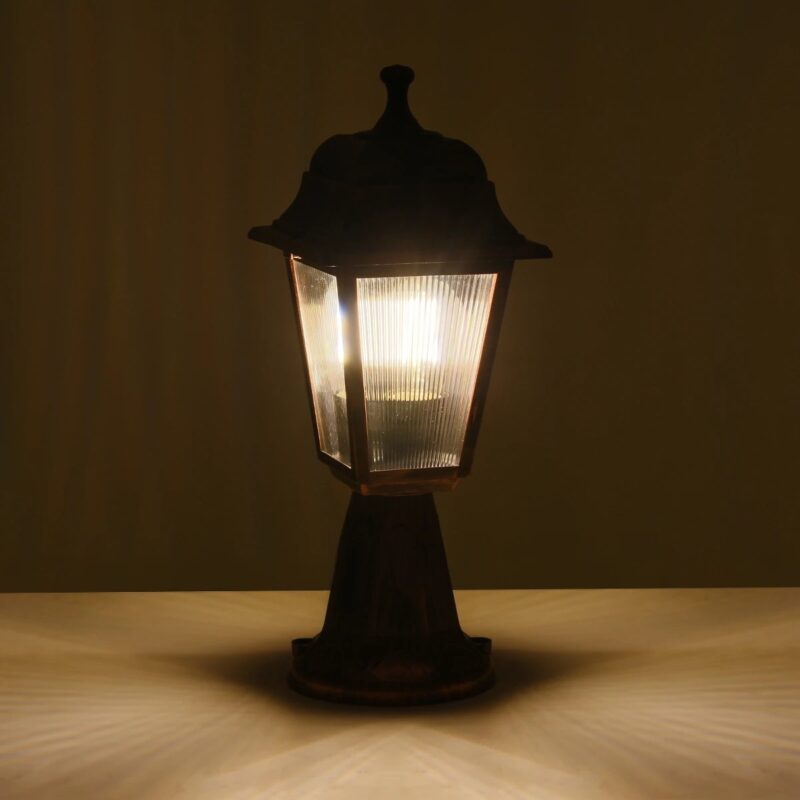 GloboStar® SOLME 203-0215 Vintage Επιδαπέδιο Φωτιστικό Φαναράκι Μονόφωτο 1 x E27 IP44 Χάλκινο & Διάφανο Πλαστικό – Μ22 x Π22 x Υ40cm
