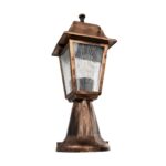 GloboStar® SOLME 203-0215 Vintage Επιδαπέδιο Φωτιστικό Φαναράκι Μονόφωτο 1 x E27 IP44 Χάλκινο & Διάφανο Πλαστικό – Μ22 x Π22 x Υ40cm