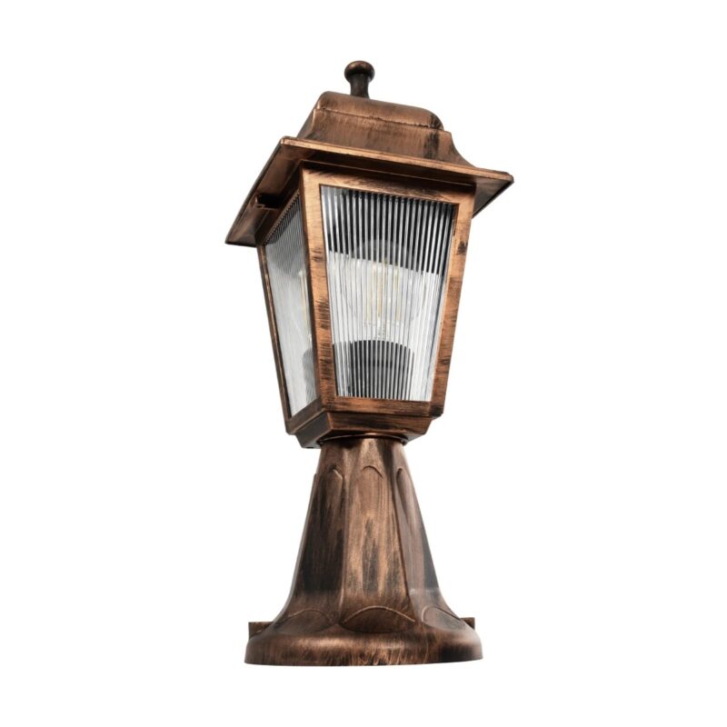 GloboStar® SOLME 203-0215 Vintage Επιδαπέδιο Φωτιστικό Φαναράκι Μονόφωτο 1 x E27 IP44 Χάλκινο & Διάφανο Πλαστικό – Μ22 x Π22 x Υ40cm