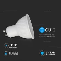 V-TAC – 211986 LED Λάμπα GU10 Cree Chip 6W Dimmable 110° 445lm Θερμό Λευκό 3000K 6yrs Wty
