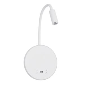 GLOBOSTAR® GOOSE 61693 Μοντέρνο Φωτιστικό Τοίχου – Απλίκα Ξενοδοχείου Reading Light με Φορτιστή USB 3A LED 6W 600lm 36° & 360° AC 220-240V IP20 Θερμό Λευκό 2700K – CREE XPE & Lumileds SMD Chip – Λευκό Ματ – Μ15.5 x Π15 x Υ30.5cm – 3 Χρόνια Εγγύηση