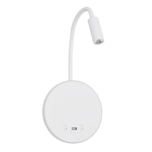 GLOBOSTAR® GOOSE 61693 Μοντέρνο Φωτιστικό Τοίχου – Απλίκα Ξενοδοχείου Reading Light με Φορτιστή USB 3A LED 6W 600lm 36° & 360° AC 220-240V IP20 Θερμό Λευκό 2700K – CREE XPE & Lumileds SMD Chip – Λευκό Ματ – Μ15.5 x Π15 x Υ30.5cm – 3 Χρόνια Εγγύηση