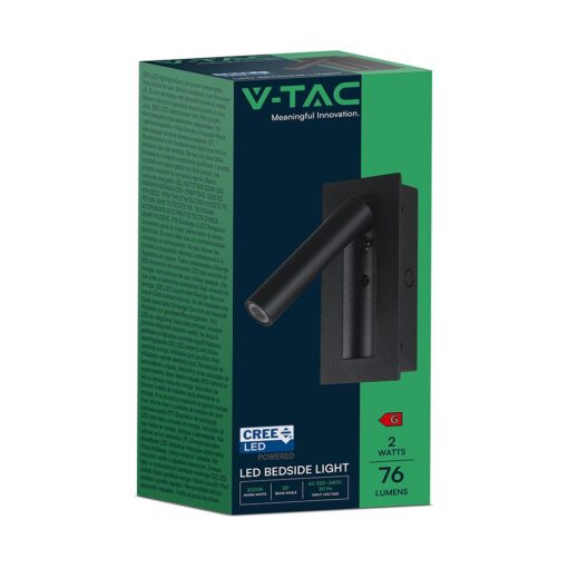 V-TAC – 239996 Χωνευτό Φωτιστικό Κρεβατιού Τύπου Ξενοδοχείου Μαύρο Cree Chip LED 2W 76lm 3000K